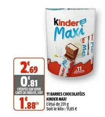 Coccinelle Supermarché 11 Barres Chocolatées Kinder Maxi offre