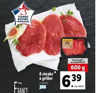 Lidl 6 Steaks à griller offre