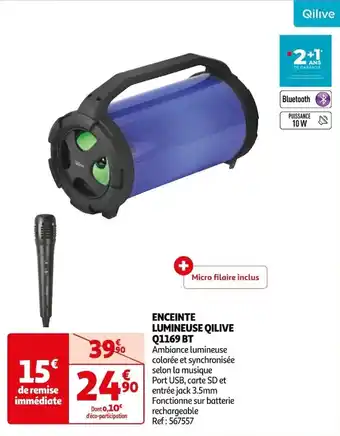 Auchan ENCEINTE LUMINEUSE QILIVE Q1169 BT offre