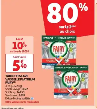 Auchan TABLETTES LAVE VAISSELLE PLATINIUM FAIRY(2) offre