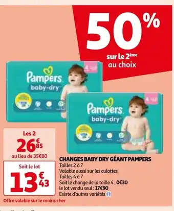 Auchan CHANGES BABY DRY GÉANT PAMPERS offre