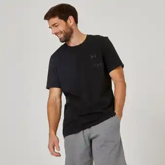 Decathlon T-shirt fitness manches courtes droit col rond coton homme - 500 noir et imprimé offre