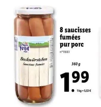 Lidl 8 Saucisses fumées pur porc offre