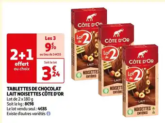 Auchan Côte d'or tablettes de chocolat lait noisettes offre