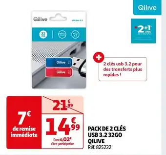 Auchan Qilive pack de 2 clés usb 3.2 32go offre