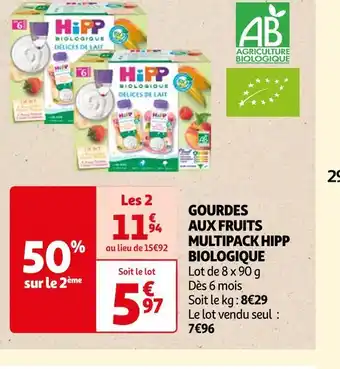 Auchan Hipp biologique gourdes aux fruits multipack offre