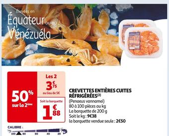 Auchan Supermarché Crevettes entières cuites réfrigérées offre