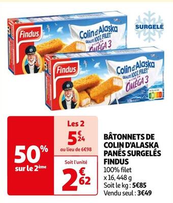 Auchan Findus bâtonnets de colin d'alaska panés surgelés offre