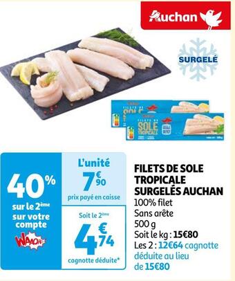Auchan Auchan filets de sole tropicale surgelés offre
