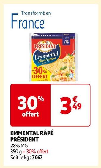 Auchan Supermarché Président emmental râpé offre