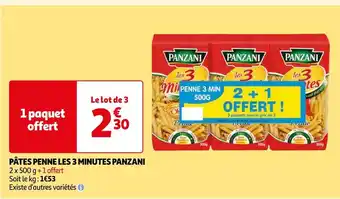 Auchan Panzani pâtes penne les 3 minutes offre