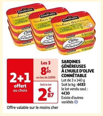 Auchan Connétable sardines généreuses à l'huile d'olive offre