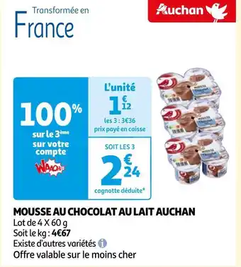 Auchan Auchan mousse au chocolat au lait offre