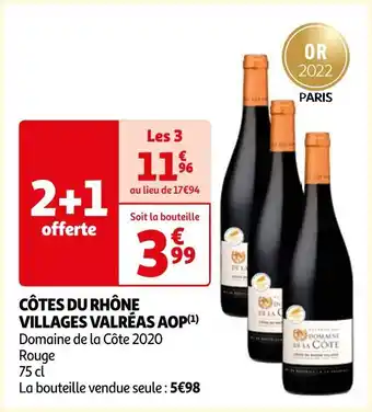 Auchan Domaine de la côte 2020 côtes du rhône villages valréas aop offre