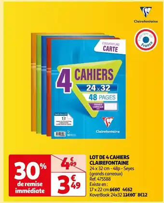 Auchan Clairefontaine lot de 4 cahiers offre