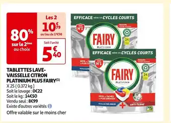 Auchan Supermarché Fairy tablettes lavevaisselle citron platinium plus(1) offre