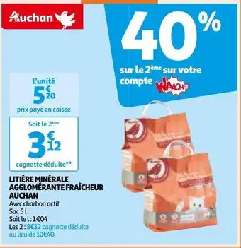 Auchan Litière minérale agglomérante fraîcheur auchan offre