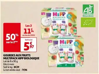 Auchan Gourdes aux fruits multipack hipp biologique offre