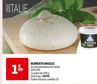 Auchan Supermarché BURRATA BASILIC Au lait pasteurisé de vache 20% MG offre