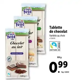 Lidl Tablette de chocolat offre