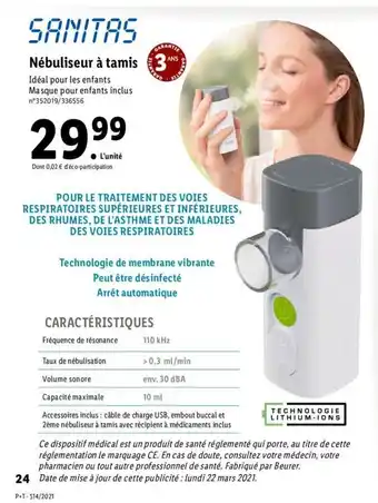 Lidl Nébuliseur à tamis offre
