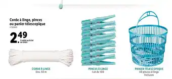 Lidl Corde à linge, pinces ou panier Télescopique offre