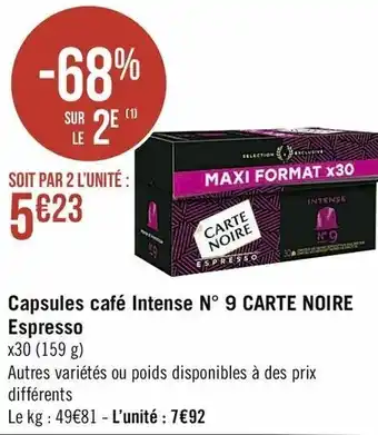 Casino Supermarchés Capsules Café Intense N°9 Carte Noire Espresso offre