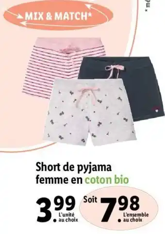 Lidl Short de pyjama femme en coton bio offre