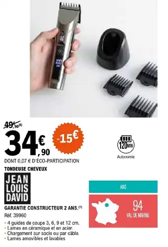 E.Leclerc TONDEUSE CHEVEUX GARANTIE CONSTRUCTEUR 2 ANS.(¹) offre