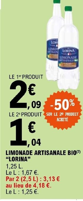 E.Leclerc LIMONADE ARTISANALE BIO(7) "LORINA" offre