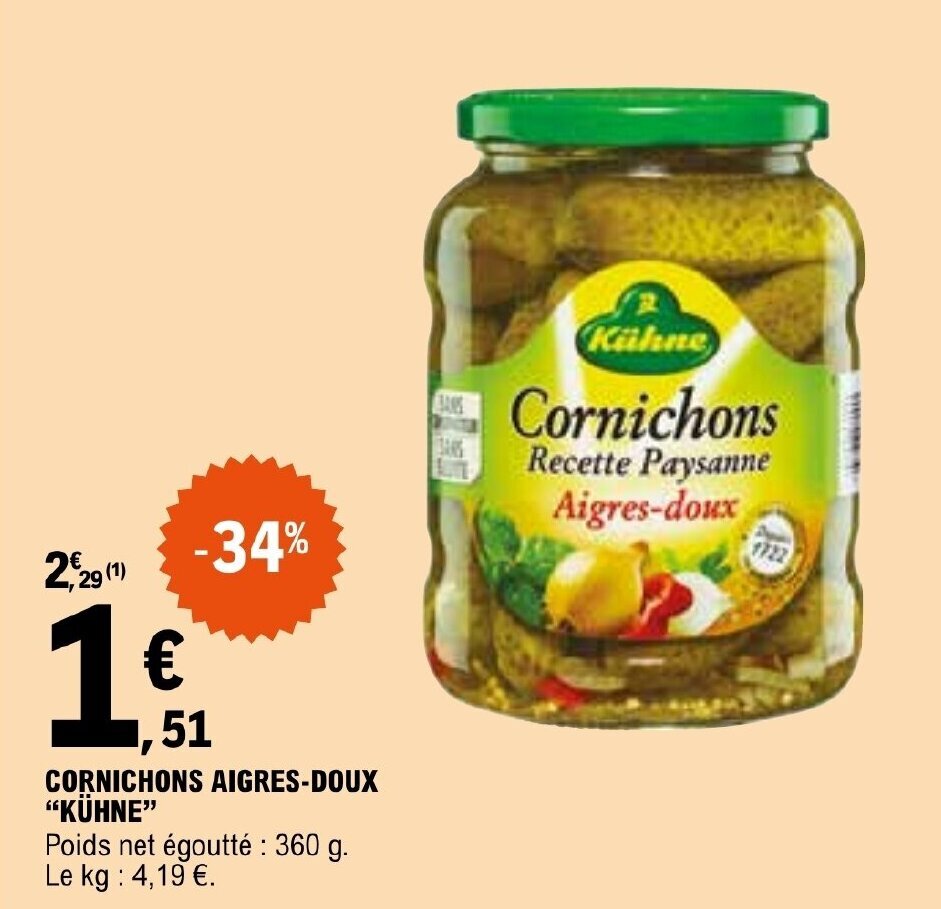 Promo CORNICHONS AIGRESDOUX "KÜHNE" chez E.Leclerc