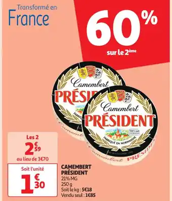 Auchan CAMEMBERT PRÉSIDENT 21% MG offre