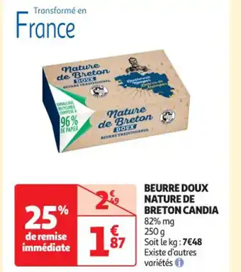 Auchan BEURRE DOUX NATURE DE BRETON CANDIA 82% mg offre