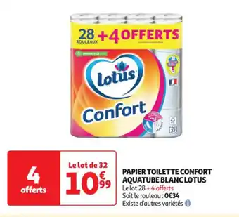 Auchan PAPIER TOILETTE CONFORT AQUATUBE BLANC LOTUS offre
