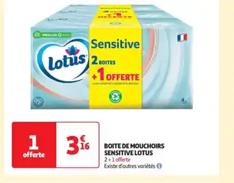 Auchan BOITE DE MOUCHOIRS SENSITIVE LOTUS offre