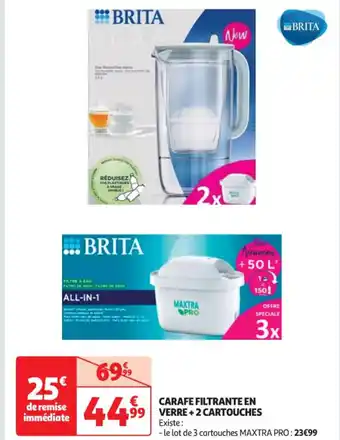 Auchan CARAFE FILTRANTE EN 99 VERRE+2 CARTOUCHES offre