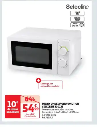 Auchan MICRO-ONDES MONOFONCTION SELECLINE 130138 offre