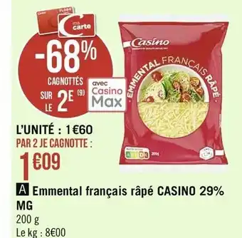 Casino Supermarchés Emmental Français Râpé Casino 29% offre