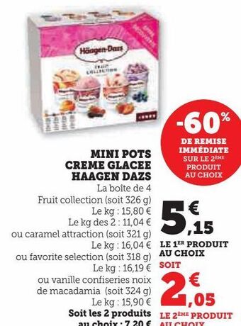 Super U Mini pots crème glacée haagen dazs offre