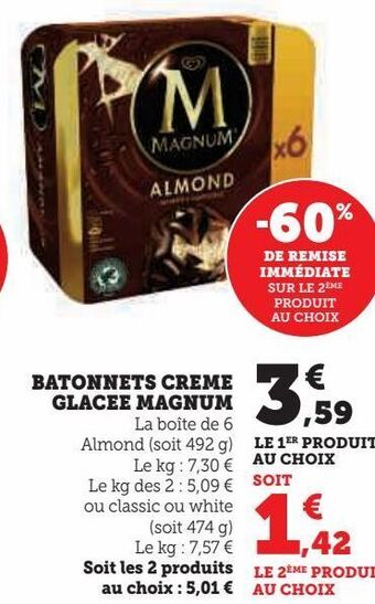 Super U Batônnets crème glacée magnum offre
