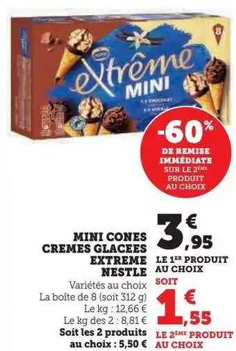 Super U Mini cônes crèmes glacées extrême nestlé offre