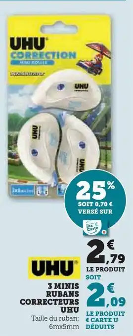 Super U 3 minis rubans correcteurs uhu offre