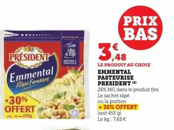 Super U Emmental pasteurisé président offre