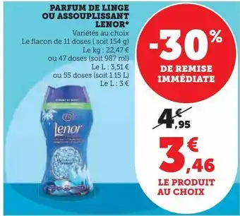 Hyper U Parfum de linge ou assouplissant lenor offre