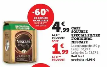 Hyper U Cafe soluble special filtre l'original nescafe offre