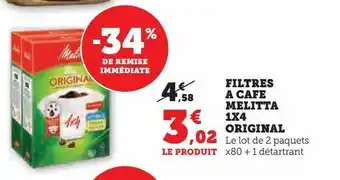 Filtres a cafe melitta 1x4 original