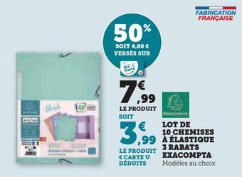 Hyper U Lot de 10 chemises à élastique 3 rabats exacompta offre