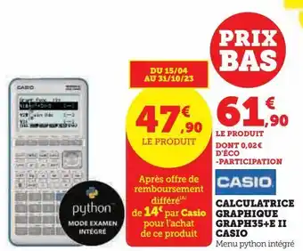 Hyper U Calculatrice graphique graph35+e ii casio offre