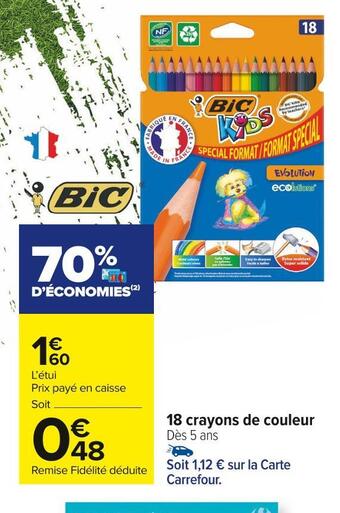 Carrefour Market Bic 18 crayons de couleur offre