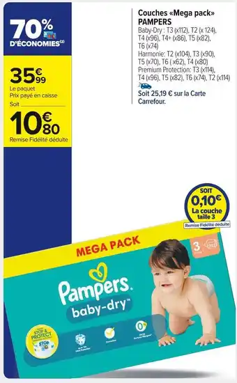 Carrefour Market Pampers couches mega pack offre